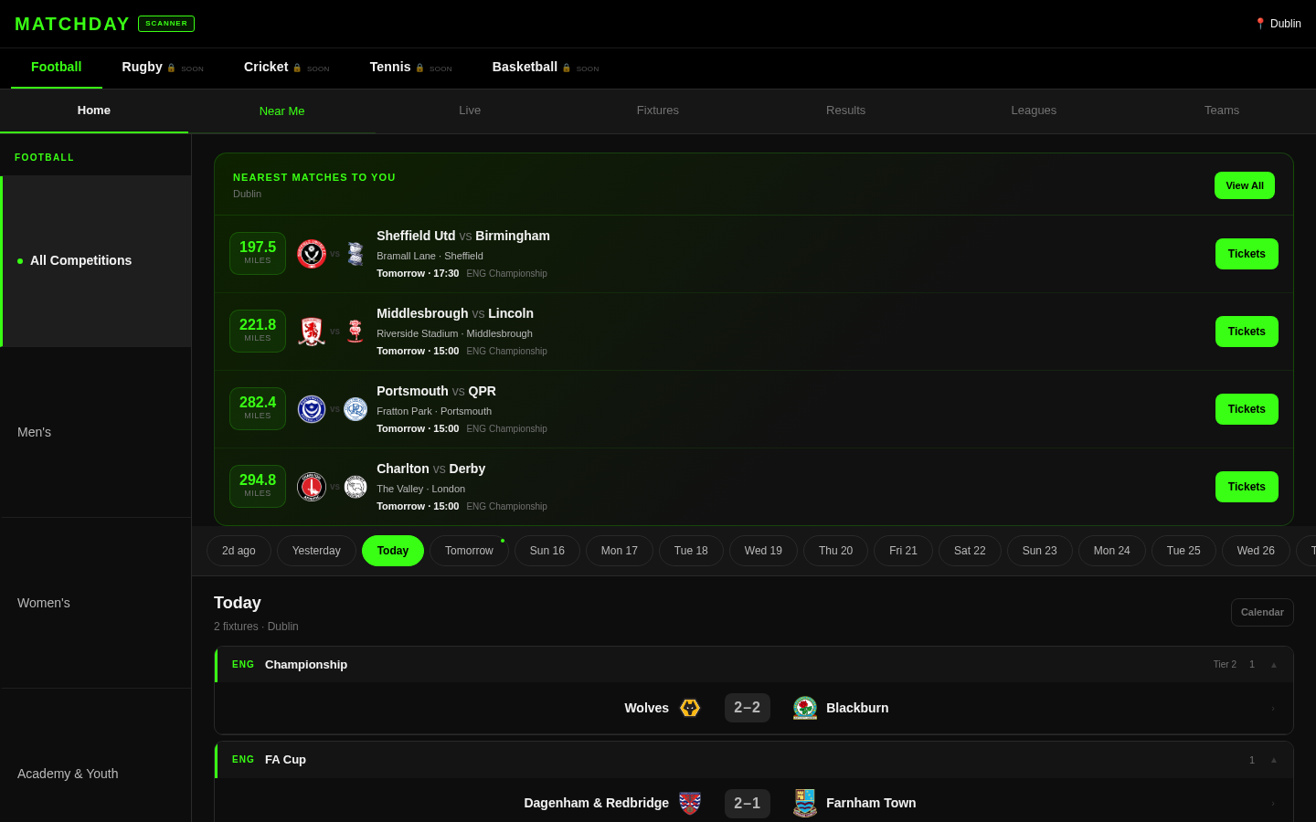 Matchday Scanner — a live sports fixtures website built by SSG Creative